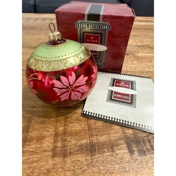 Pink Poinsettias Blown Glass Hallmark Crown Reflections Ornament 1998 Vintage - Picture 2 of 9